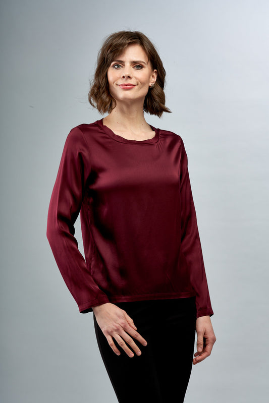 Satin Scoopneck Long Sleeve Tee