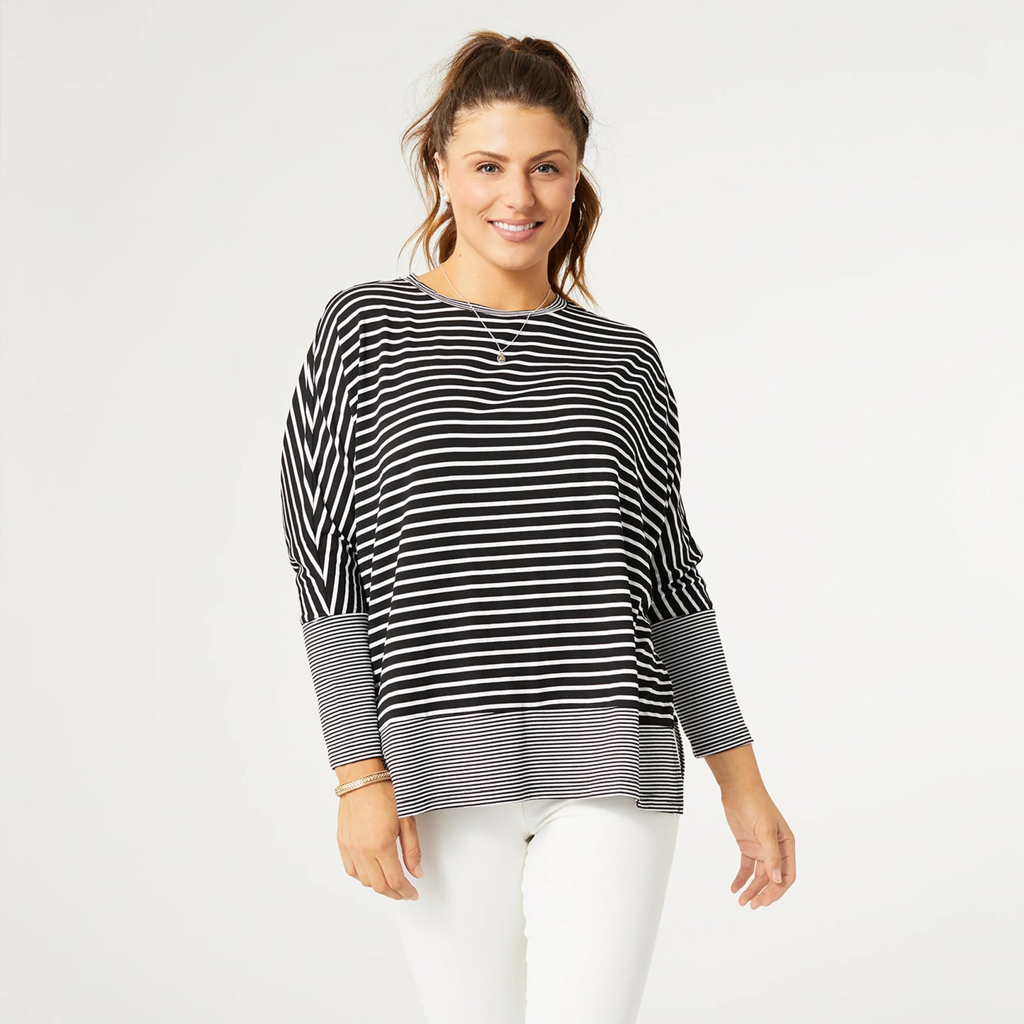 Calla Striped Dolman Top  Black