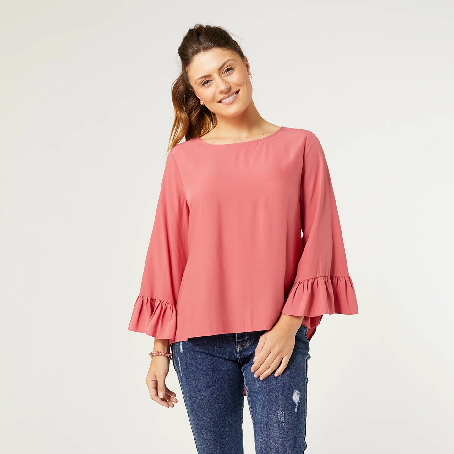 Aubrielle Ruffle Sleeve Salmon