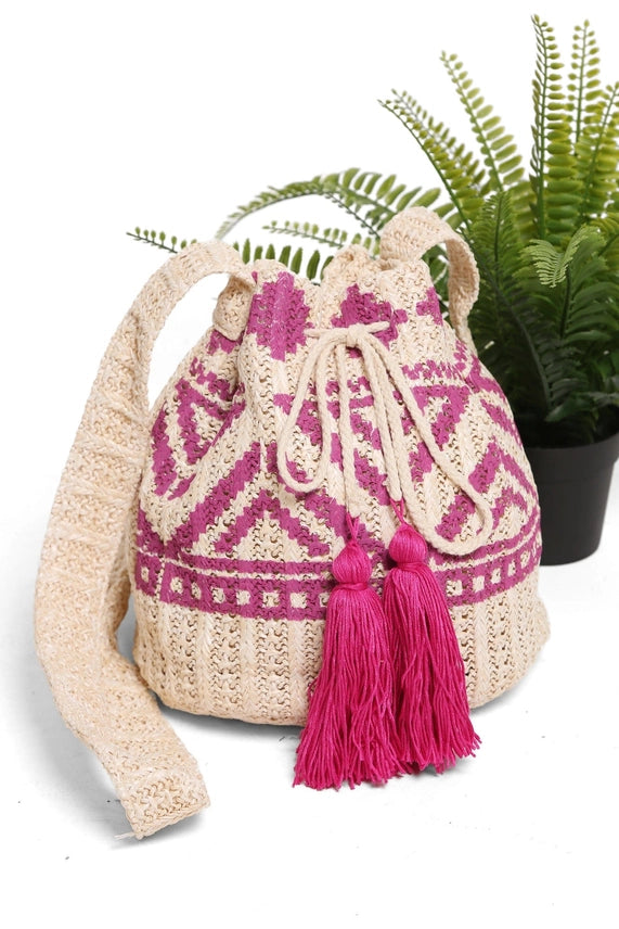 Tribal Straw Bucket Bag