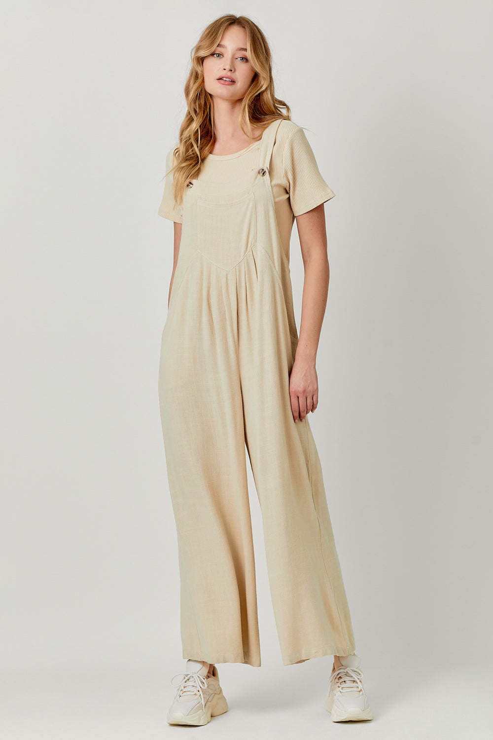 Wide leg jumpsuit with side pockets Color Sand