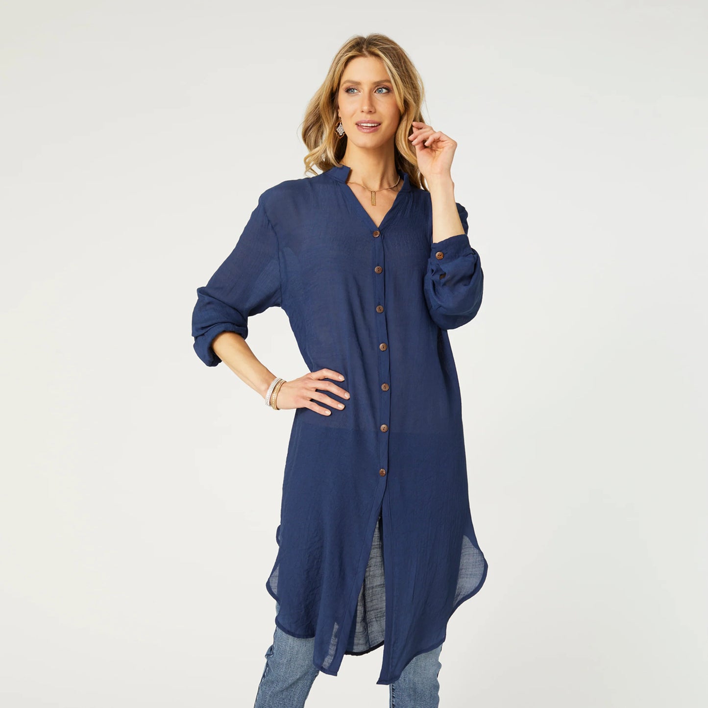 Angie Button Down Cardigan - Navy