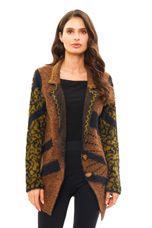 Brown/Green Multi pattern sweater coat