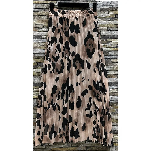 Leopard Print Pleated Skirt OS