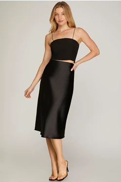 Midi Satin Black Skirt