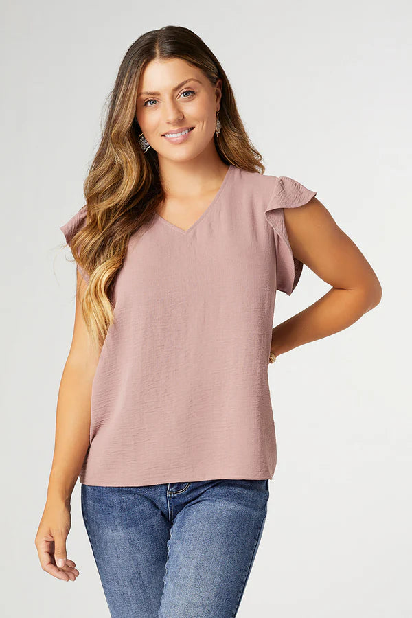 Daphne Flutter Sleeve Top in Dusty Plum