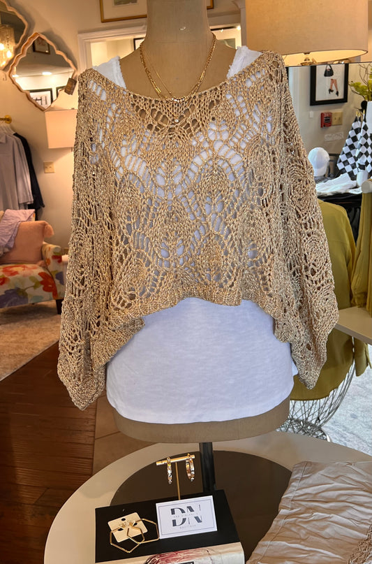 Lace Open Knitted Sweater Gold