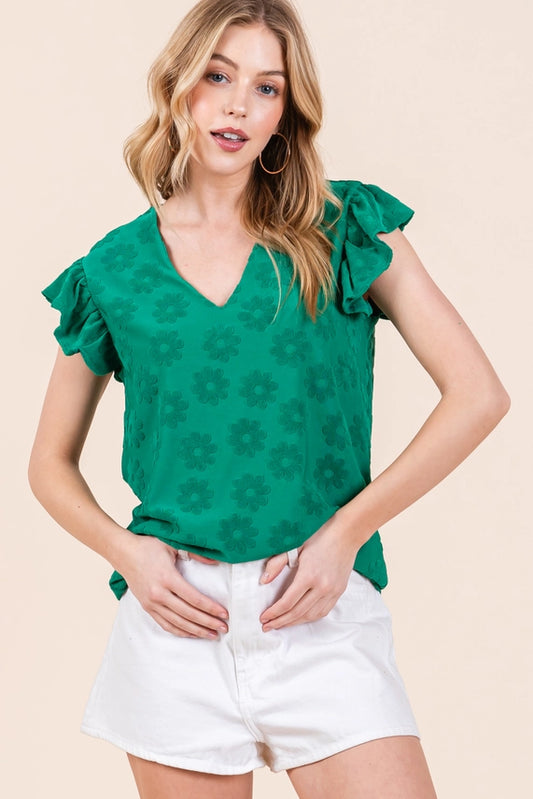 Green Ruffle Top with flowers