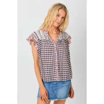 Flutter Sleeve Printed top Grape mix