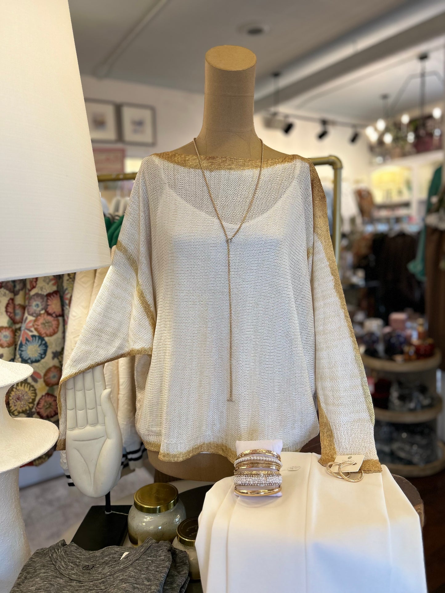 Light Weight Lurex Cream and Gold Sweater