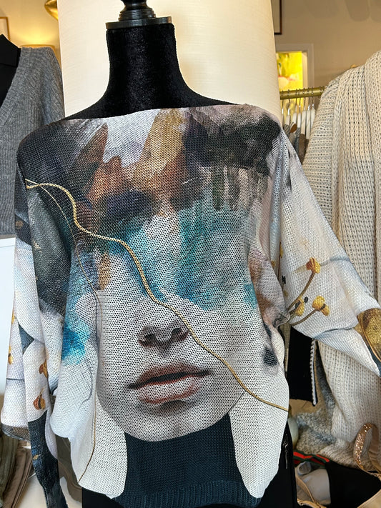 Half Face Abstract Printed Sweater