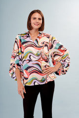 Printed satin blouse long sleeve