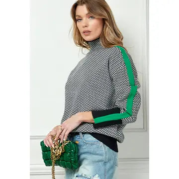 Print Knit Turtleneck Sweater