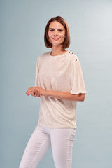 Gold metallic top short sleeves shoulder detail