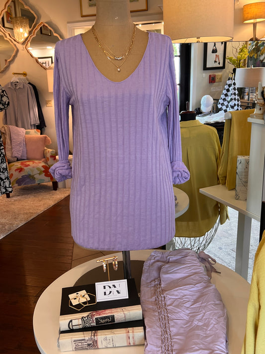 Ribbed V Neck Top Lavender