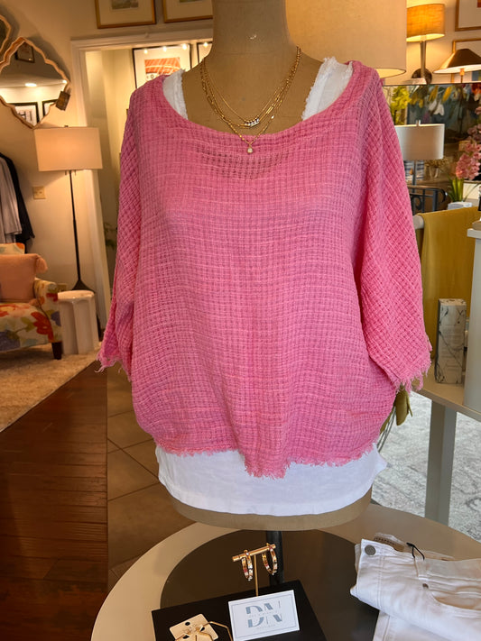 Raw Edge Crop Linen Top Pink