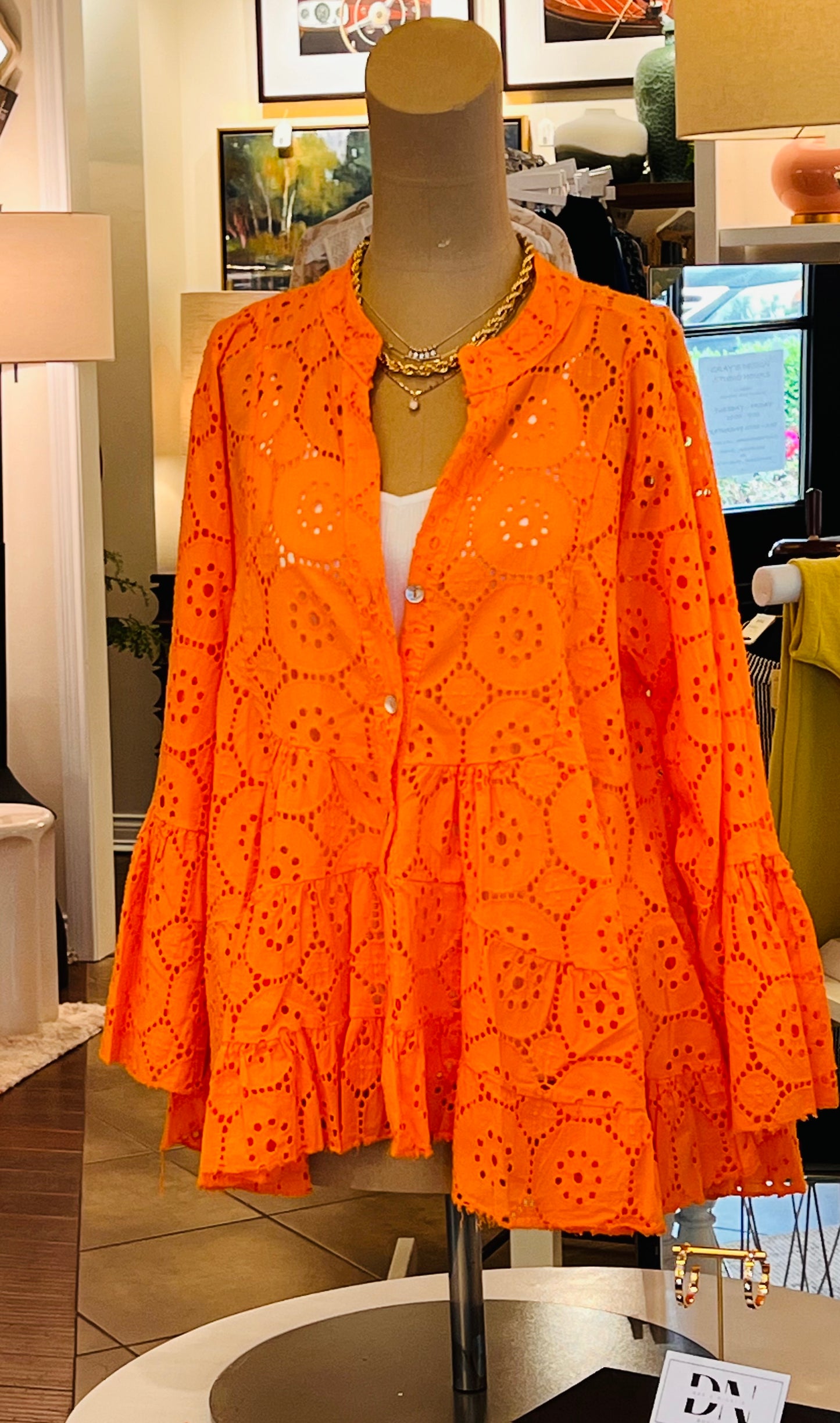 Orange eyelet top