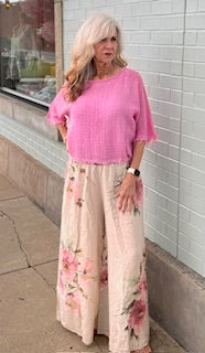 Linen Wide Leg Flower Pant