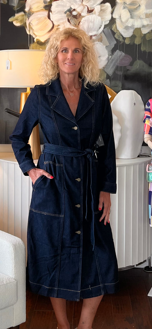 Dark Denim Trench Coat belted