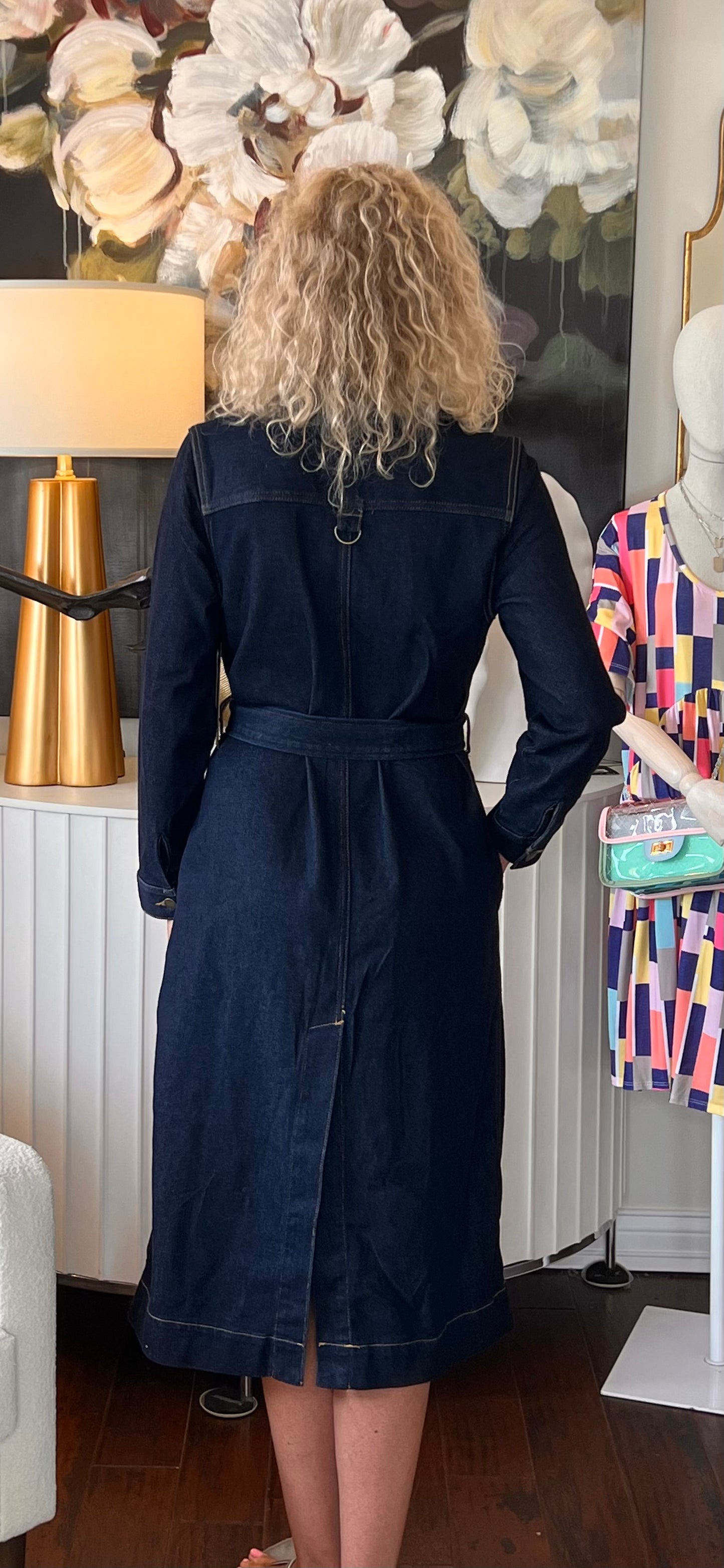 Dark Denim Trench Coat belted