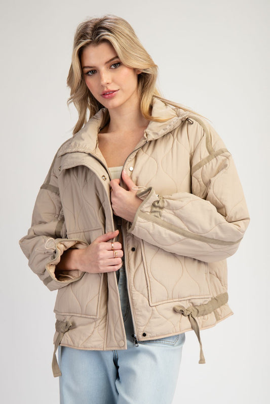 Quilted Long Sleeve Jacket in Tan