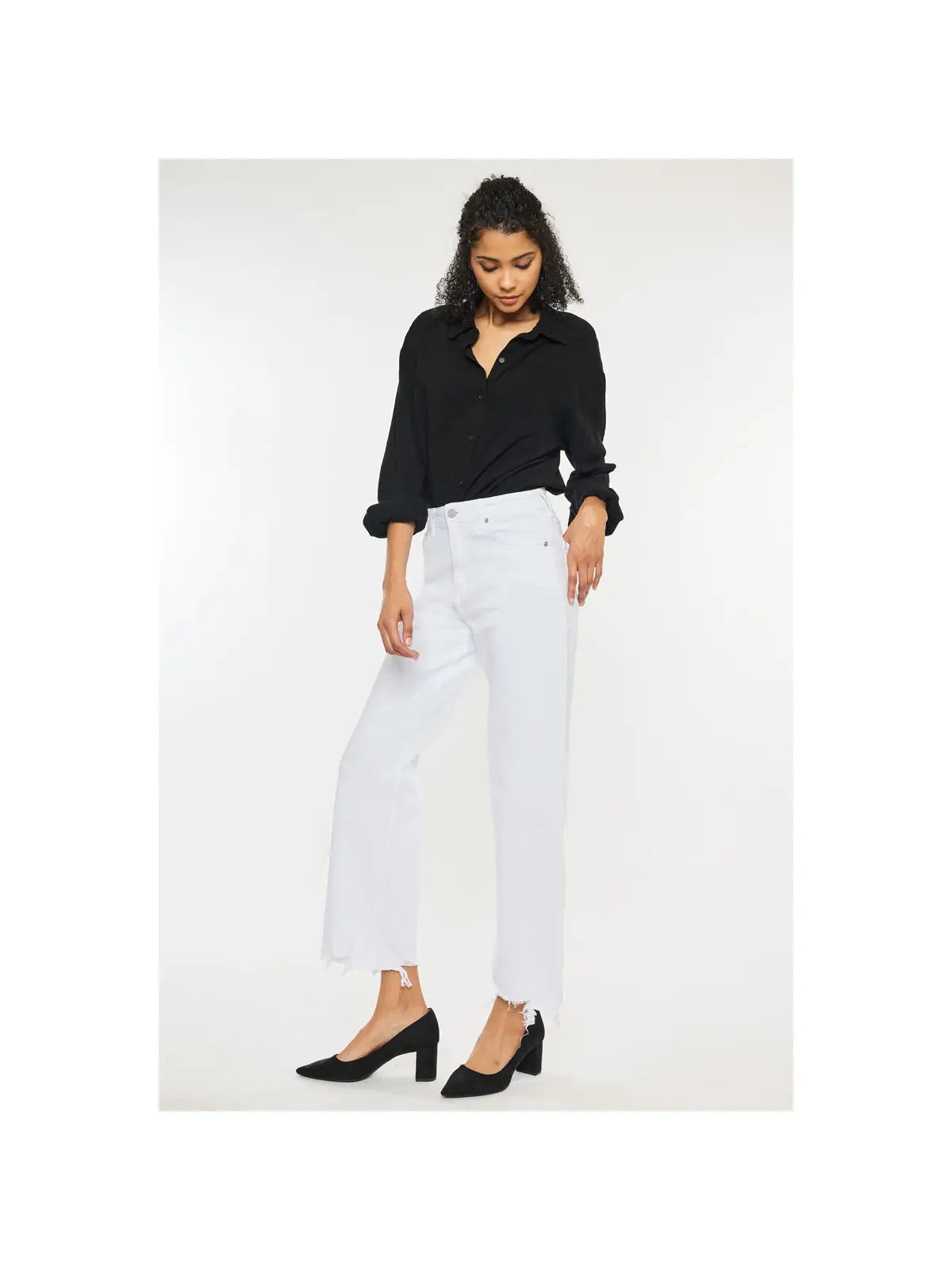 High Rise Slim Wide Leg White Jean