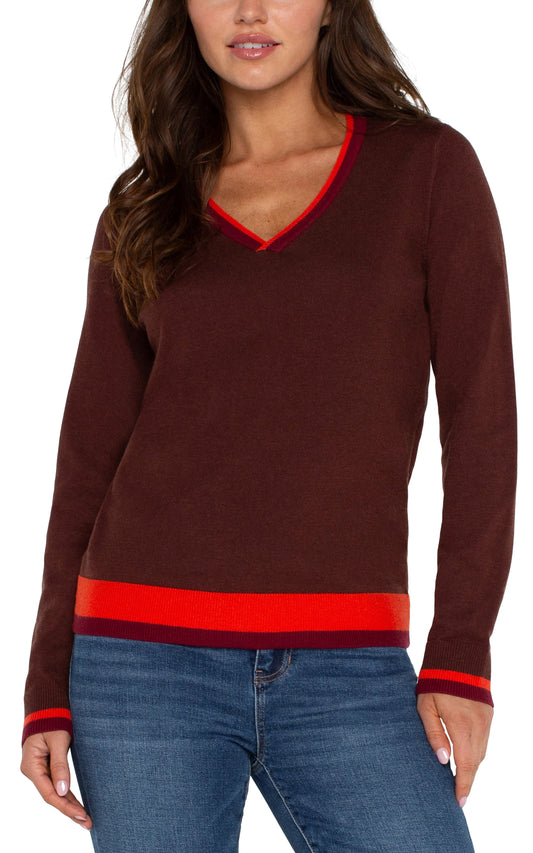 Long sleeve color block sweater