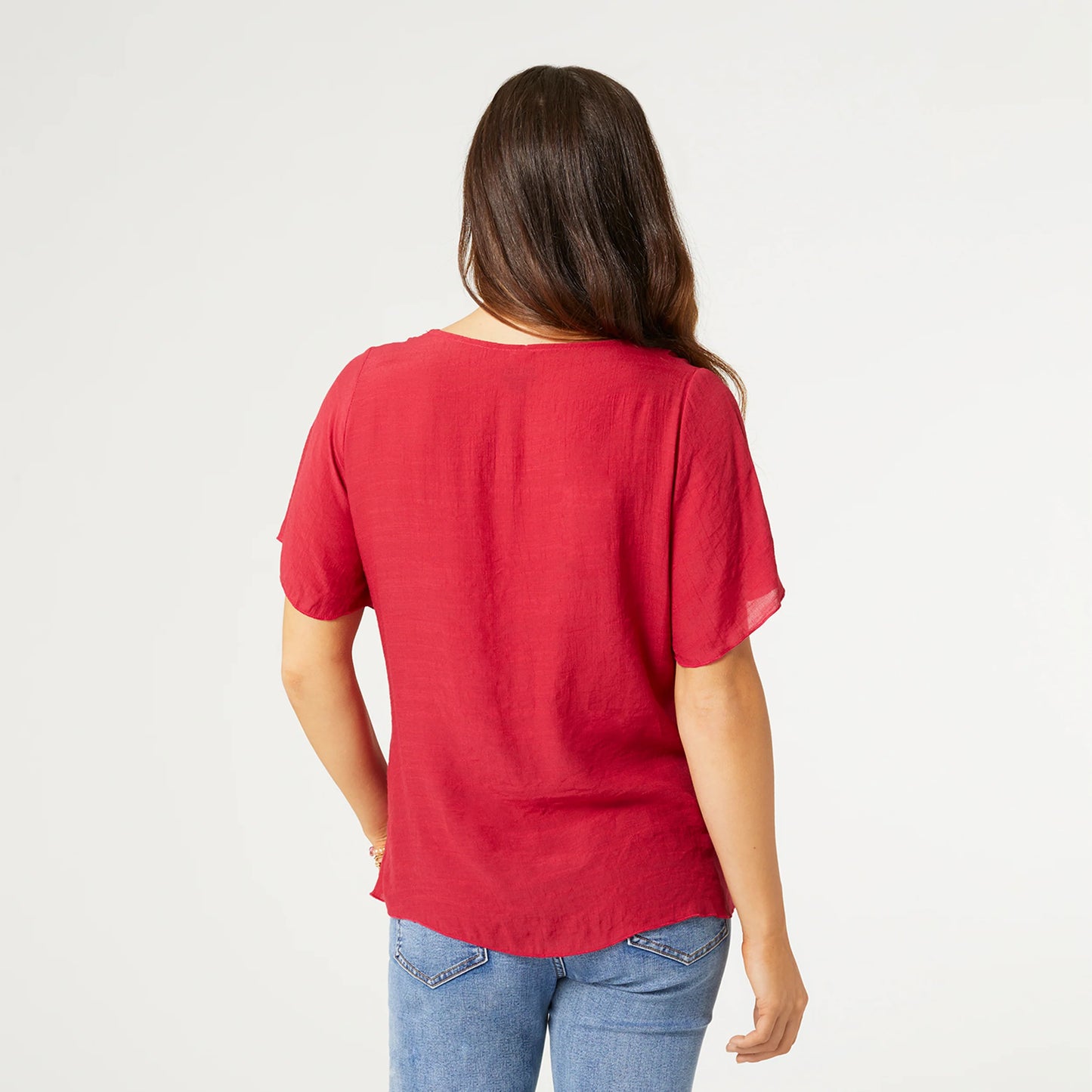 Loretta V-Neck with Tier Top - Raspberry