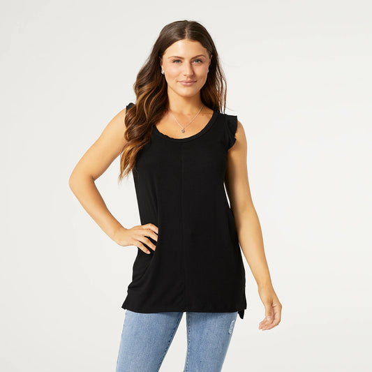 Maeve Tank with Cap Ruffle Sleeve in Black , White