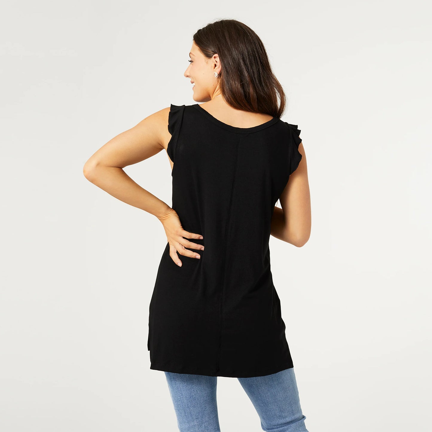 Maeve Tank with Cap Ruffle Sleeve in Black , White