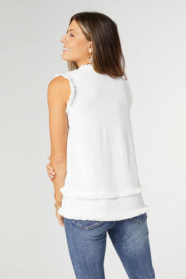 Melody Tank with Tiered Fringe in White