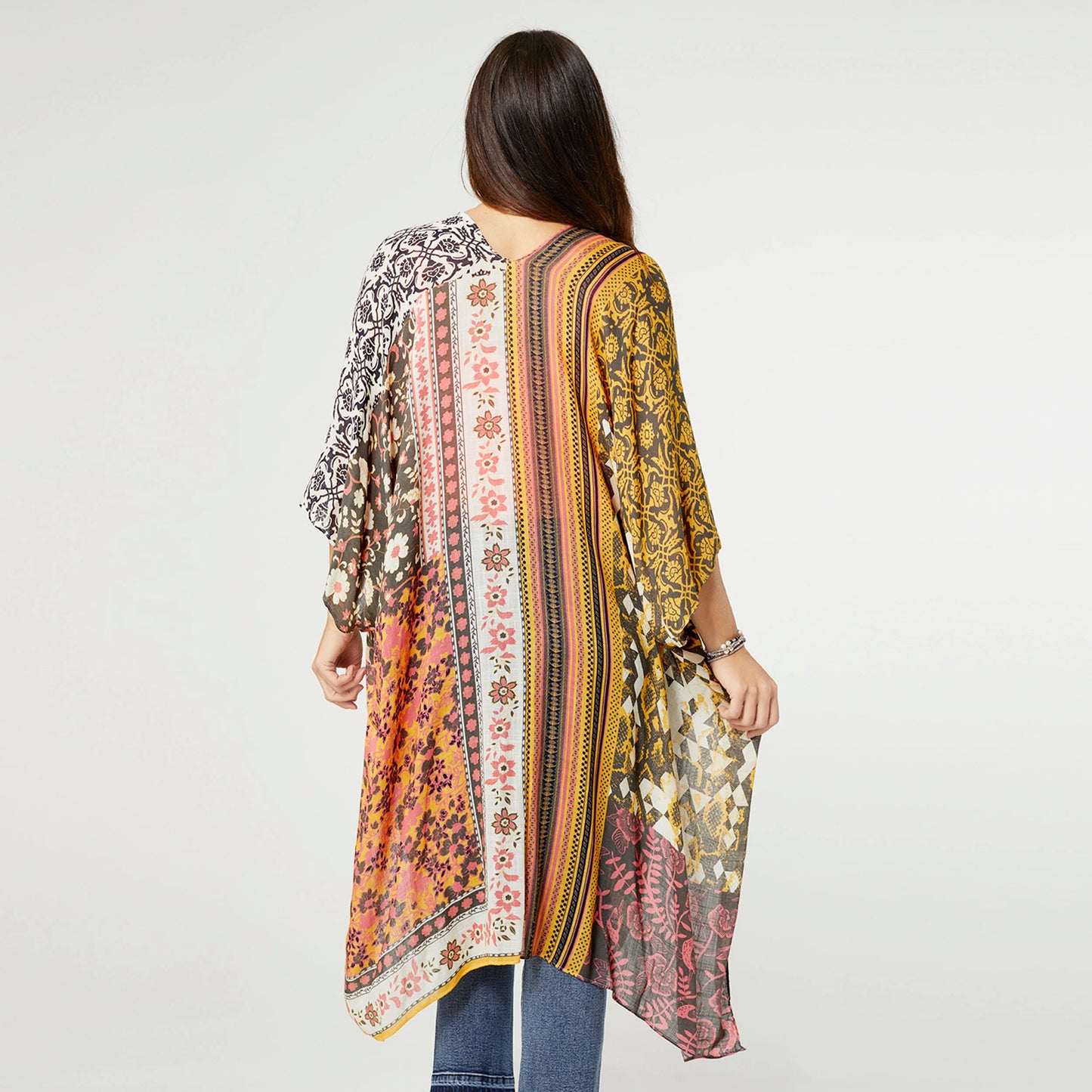 Mya Kimono Coral Mustard Patchwork