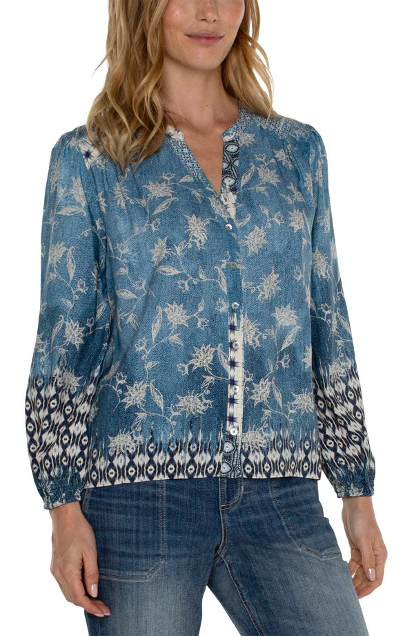 Patchwork Floral Blue Shirt