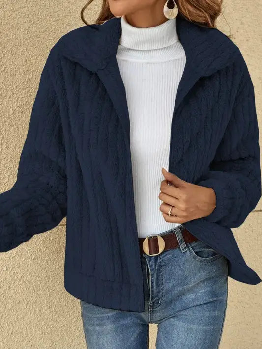 Plush Ribbed Jacket  Khaki, Navy Blue