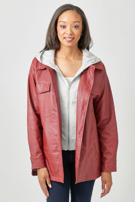 Red/Gray Hoodie Leather Jacket