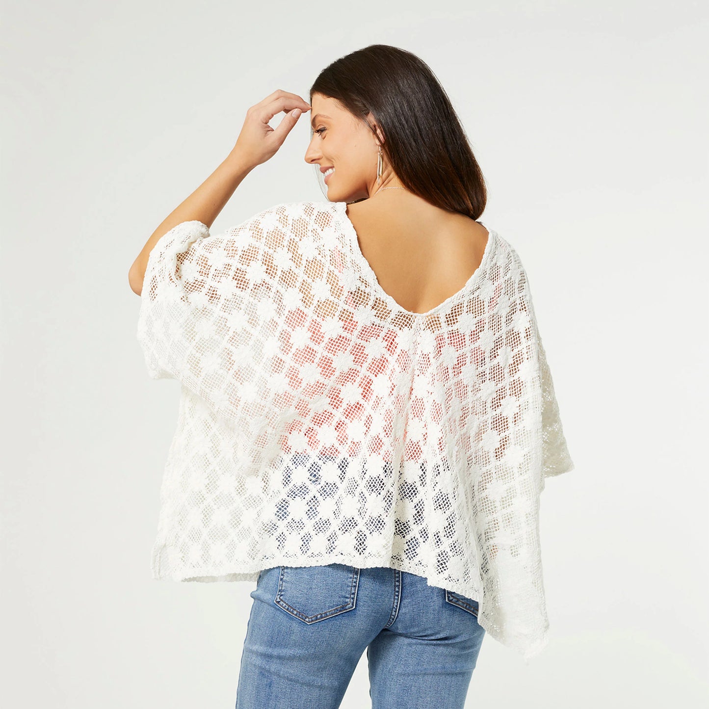 Ruthie Daisy Crochet Poncho - White OS