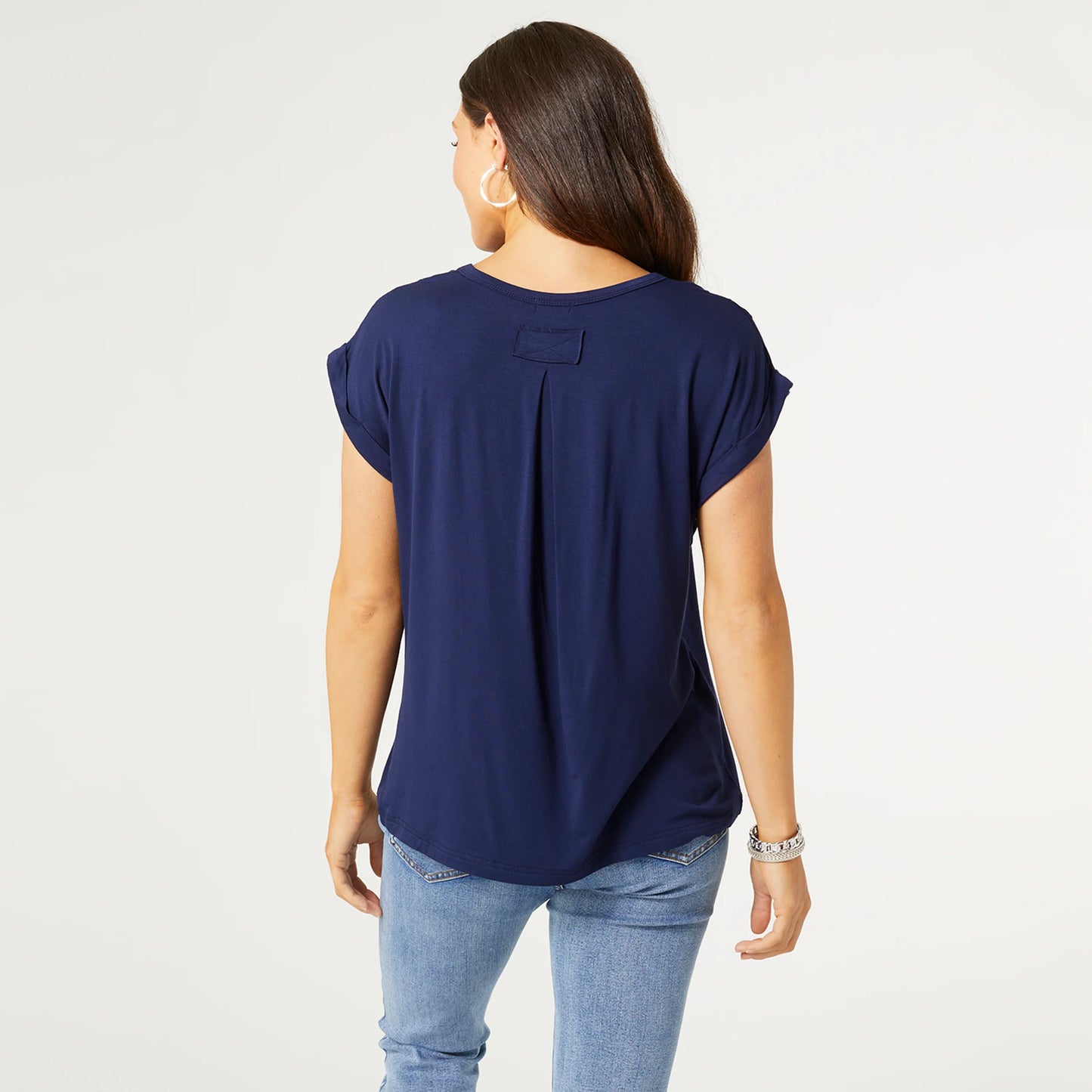 Silvia Rolled Cap Sleeve Tee-Navy