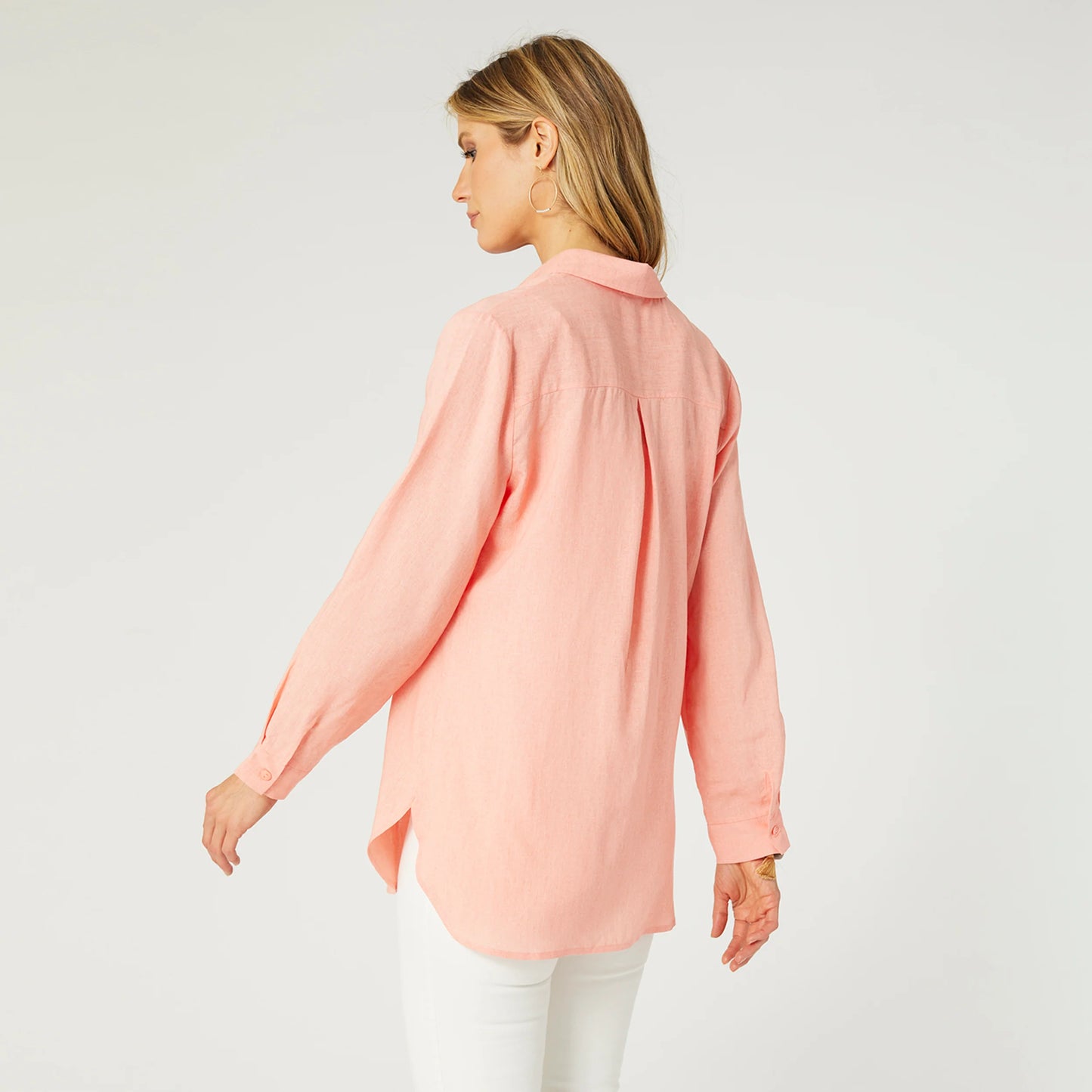 Skyla Button Down Tunic Top - Coral