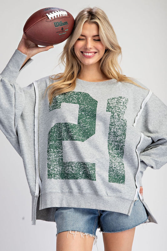 Faded Varsity Sweatshirt #21 green