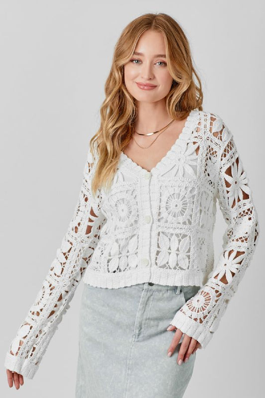 Crochet button up jacket in White