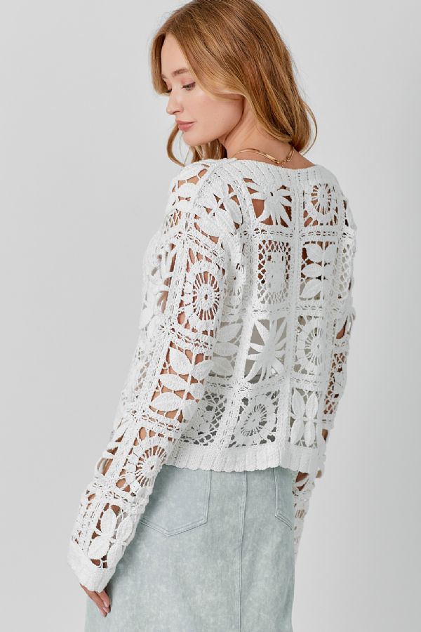 Crochet button up jacket in White