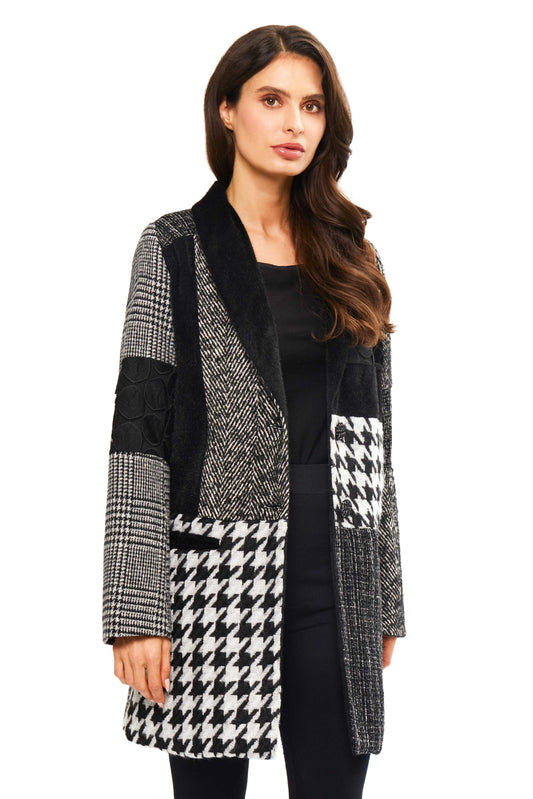 Black & White Multi Pattern Double breasted Coat