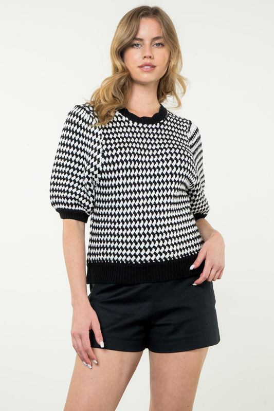 Black & White Short Sleeve Knit Top