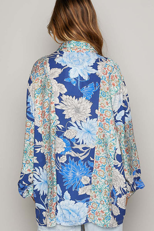 Blue Multi pattern long sleeve top