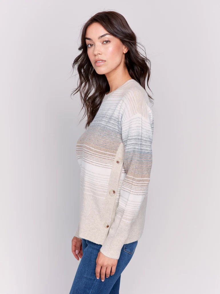 Drop Shoulder Sweater w/Side Button