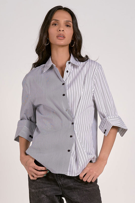 Black Multi Stripe Button Down