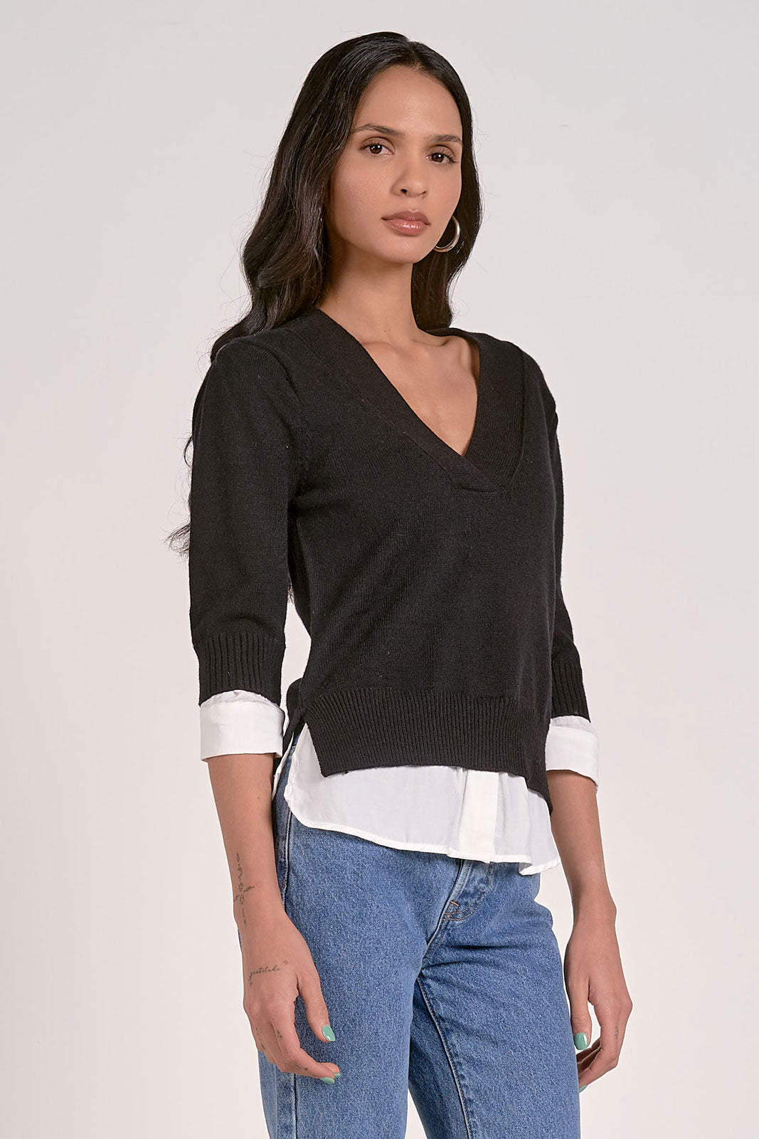 Navy & White  V neck 2 shirt look