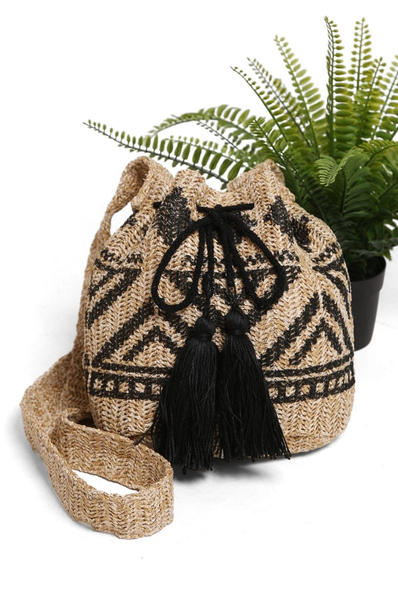 Tribal Straw Bucket Bag