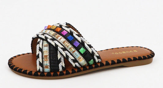 Colorful Woven Flats- Multi Black