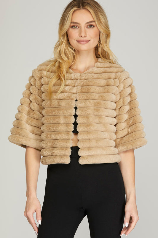 Half Sleeve Faux Fur Crop Jacket